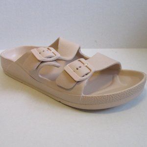 *LAVRA Women Cream Natural Double Buckle Sandals EVA Adjustable Rubber Slides